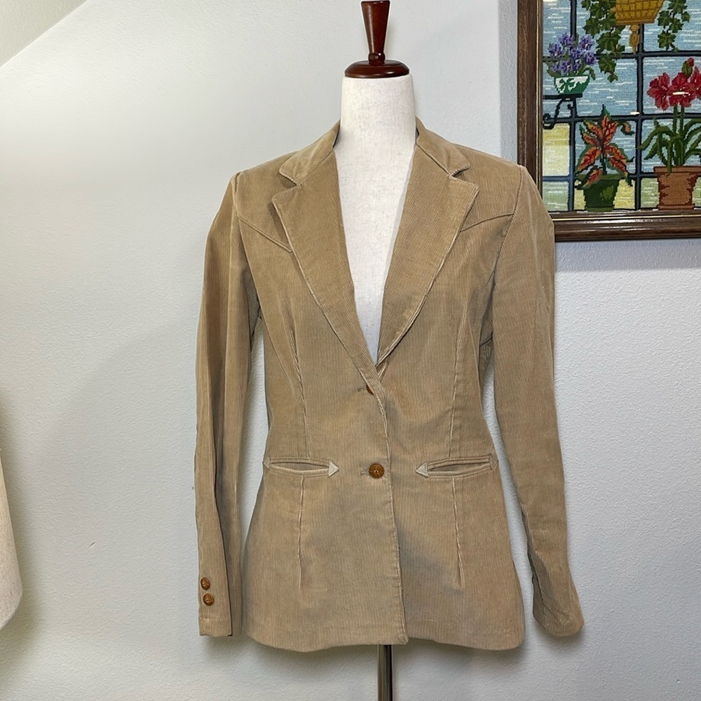 Vintage Wrangler Camel Colored Corduroy Blazer Jacket Western Style Jr Size 15